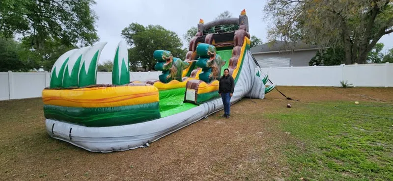 18Ft T-Rex Rage Single Lane Dinosaur Inflatable Water Slide BARRYWS010