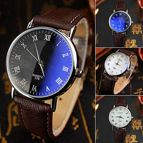 And  Couple Watches Office Men's Women's Blue Light Glass Roman Numerals Analog Quartz Wrist Watch 5LGA 6T2T