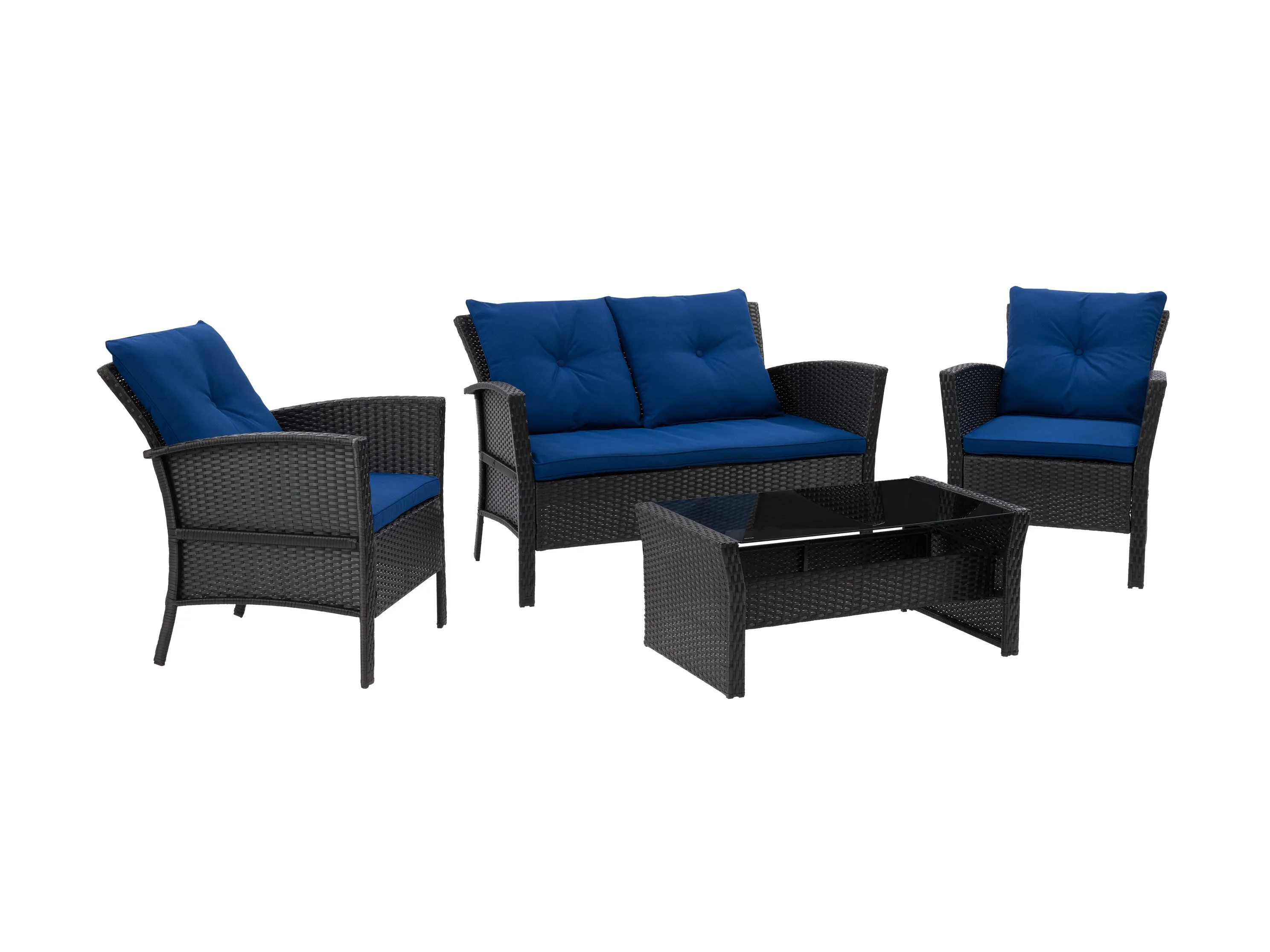 Black and Navy Blue Wicker Patio Set, 4pc