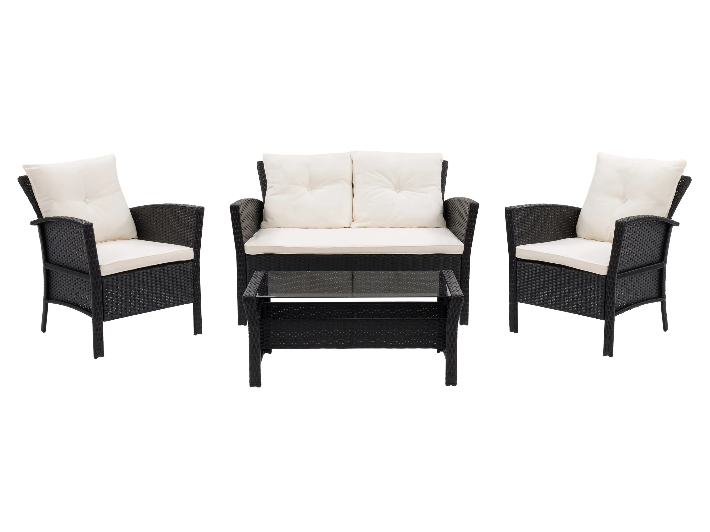 Black and Warm White Wicker 4pc Patio Set