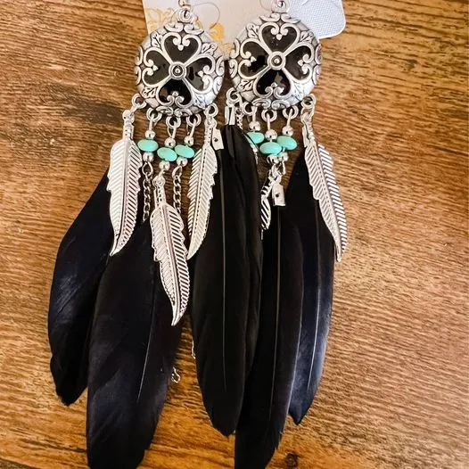 Boho Black Feather Earrings