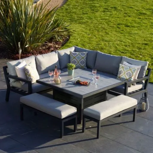 Bramblecrest La Rochelle Corner Sofa with Square Firepit Table & 2 Benches