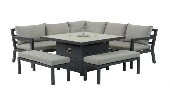 Bramblecrest La Rochelle Corner Sofa with Square Firepit Table & 2 Benches