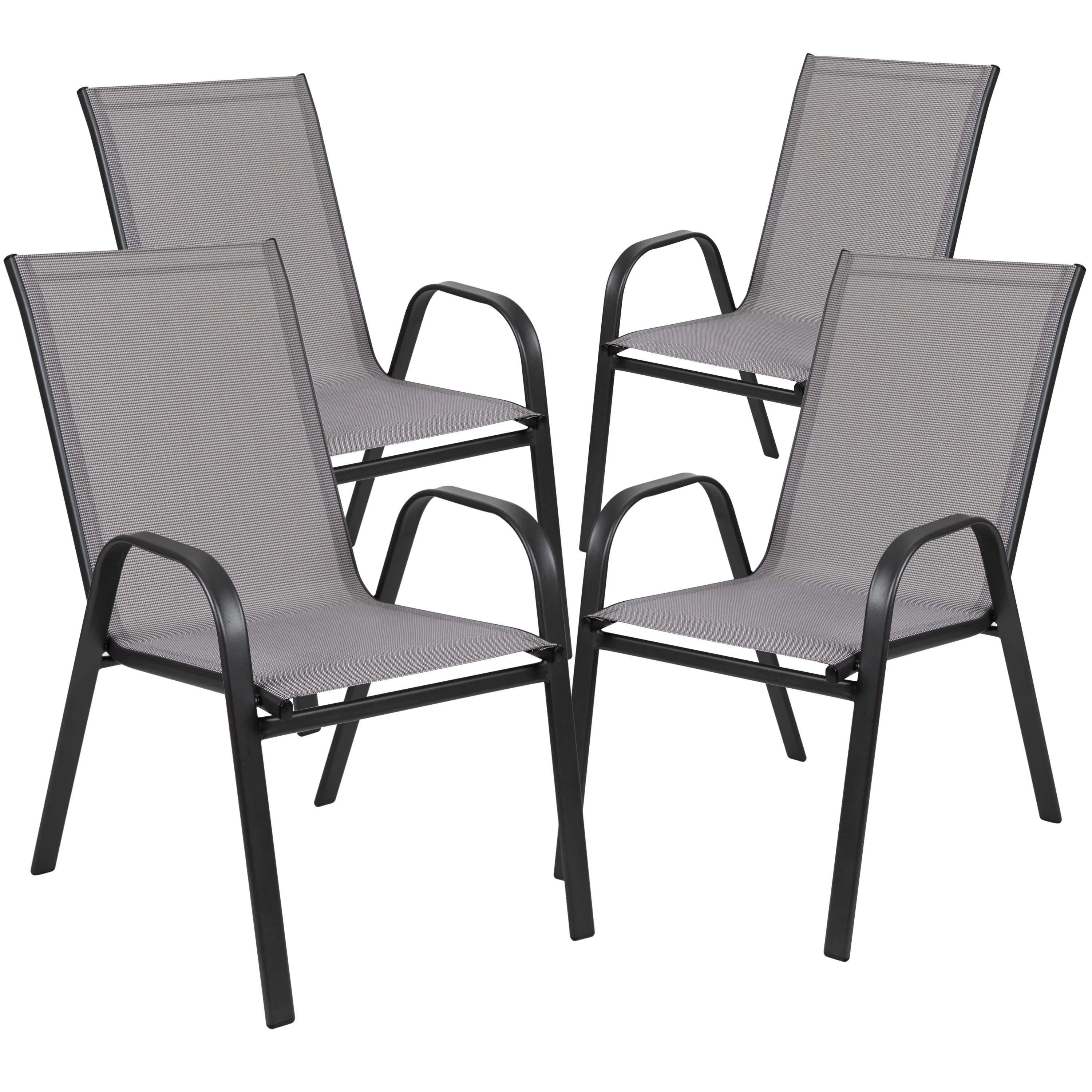 Brazos 5 Piece Outdoor Patio Dining Set - Tempered Glass Patio Table, 4 Flex Comfort Stack Chairs