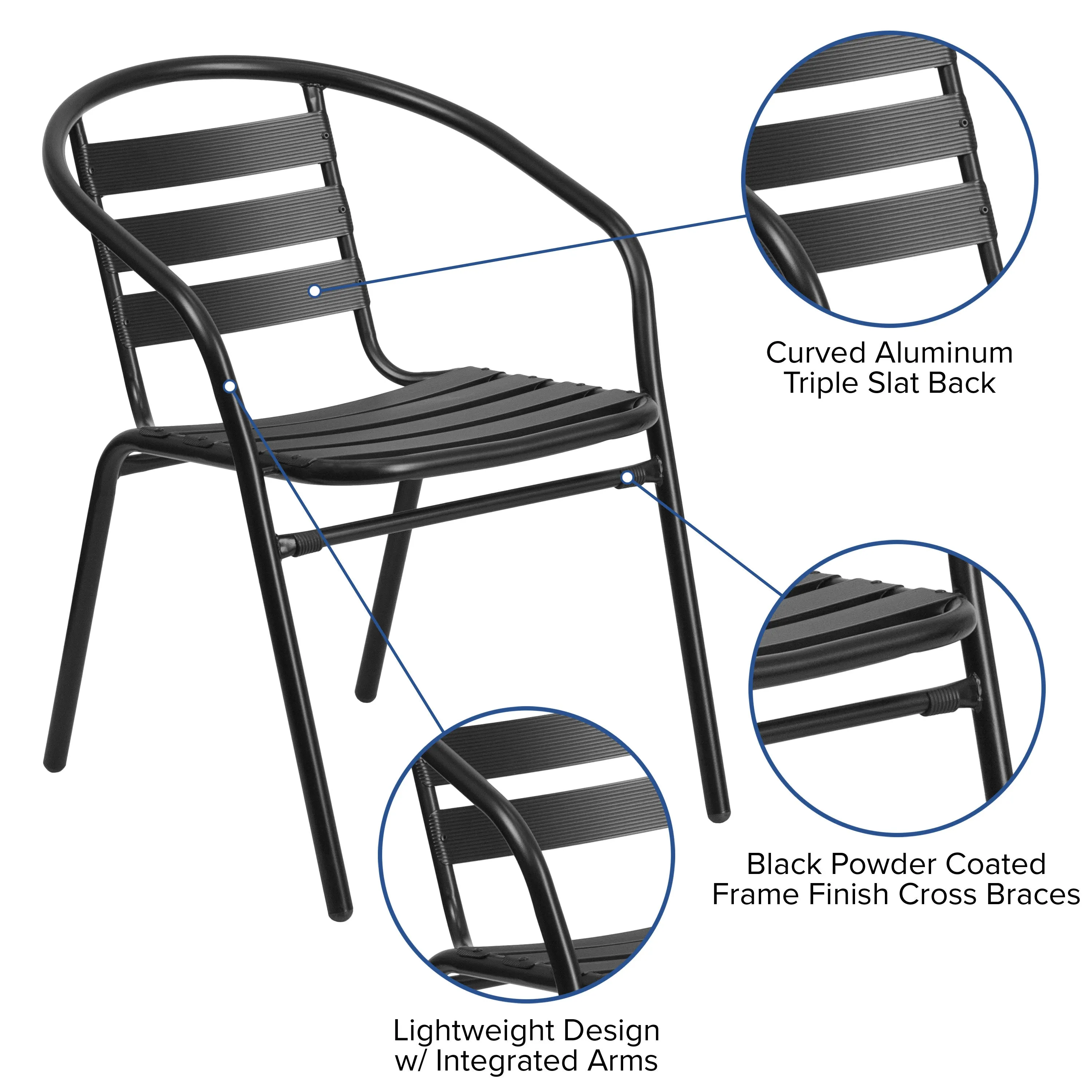 Brazos 5 Piece Outdoor Patio Dining Set - Tempered Glass Patio Table, 4 Flex Comfort Stack Chairs