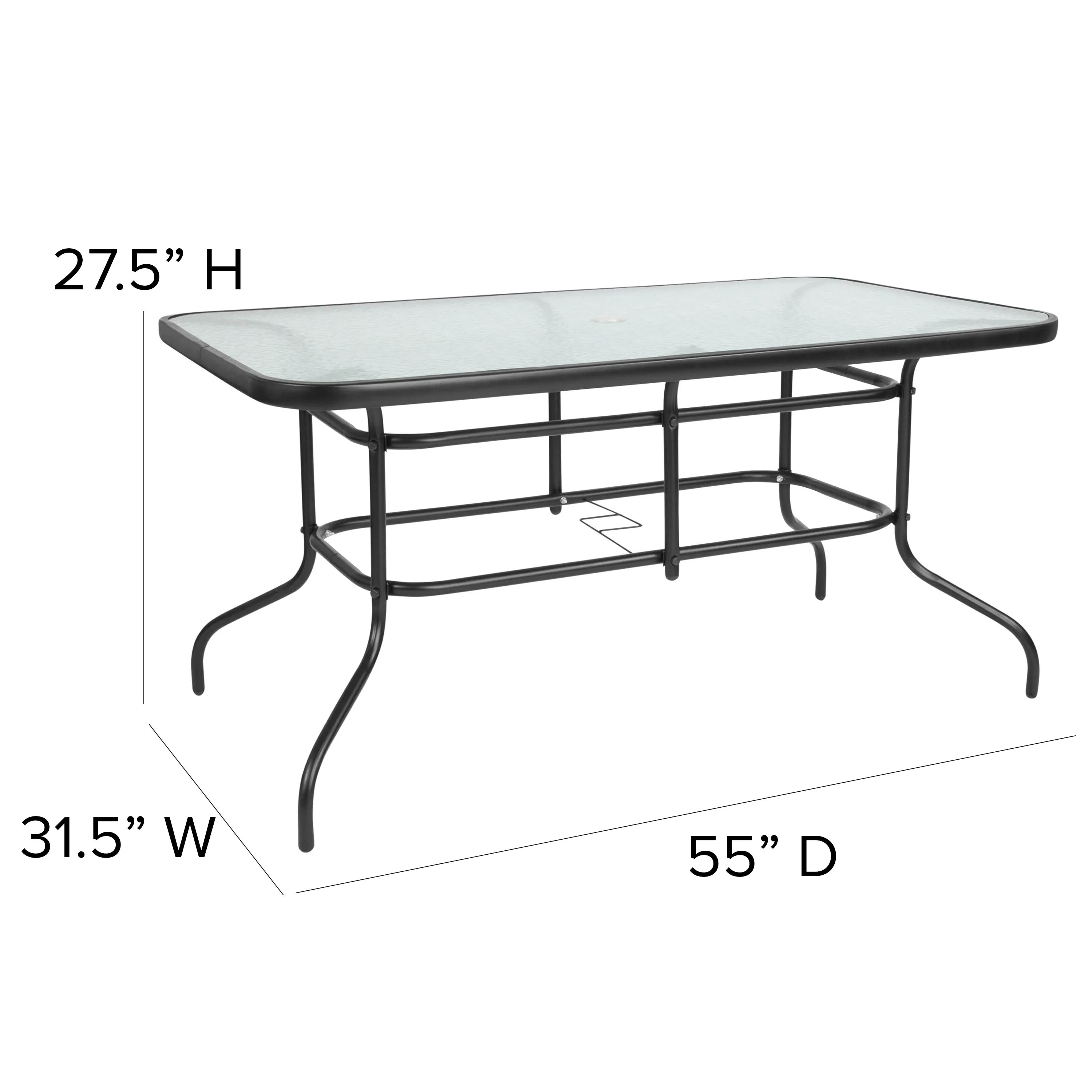 Brazos 5 Piece Outdoor Patio Dining Set - Tempered Glass Patio Table, 4 Flex Comfort Stack Chairs