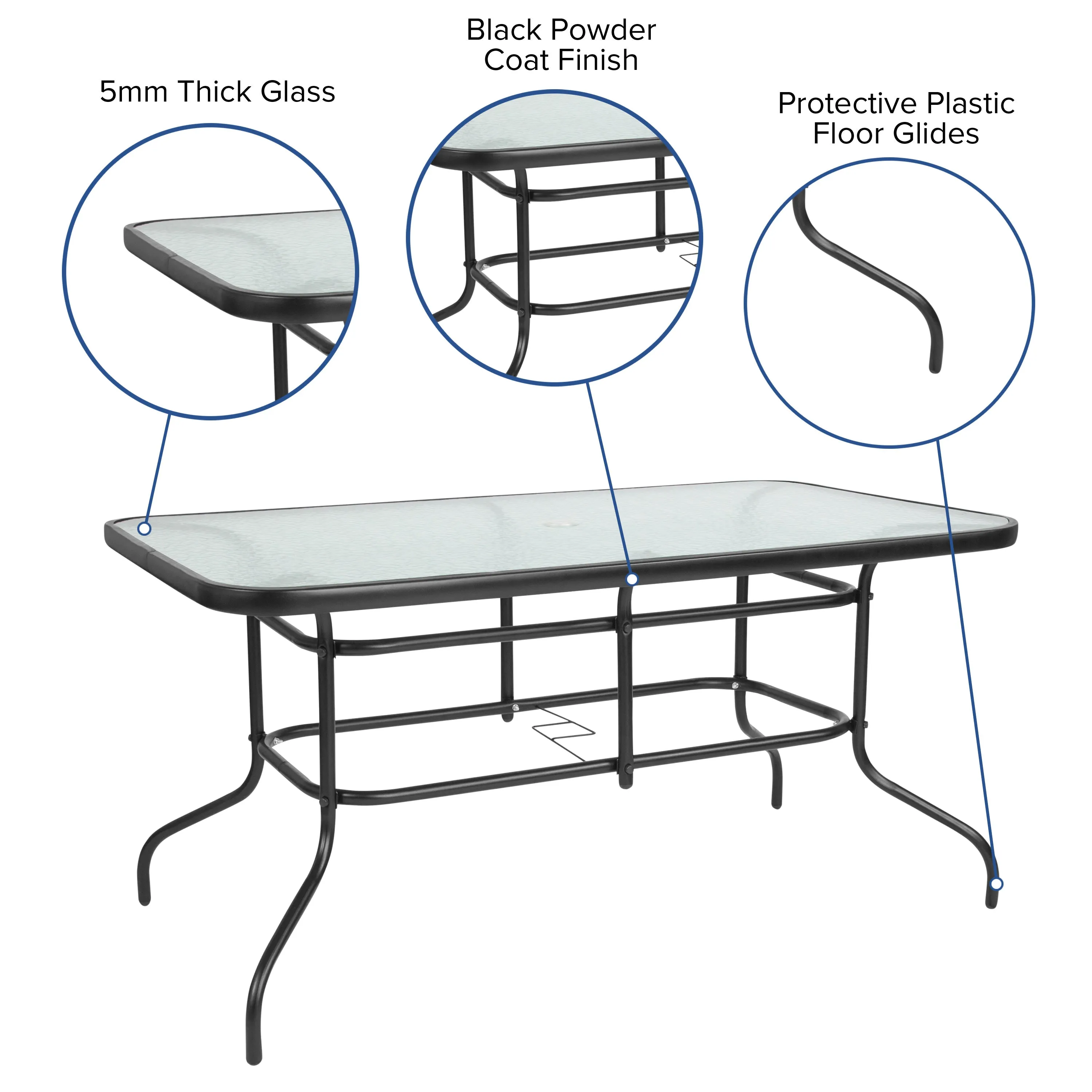 Brazos 5 Piece Outdoor Patio Dining Set - Tempered Glass Patio Table, 4 Flex Comfort Stack Chairs