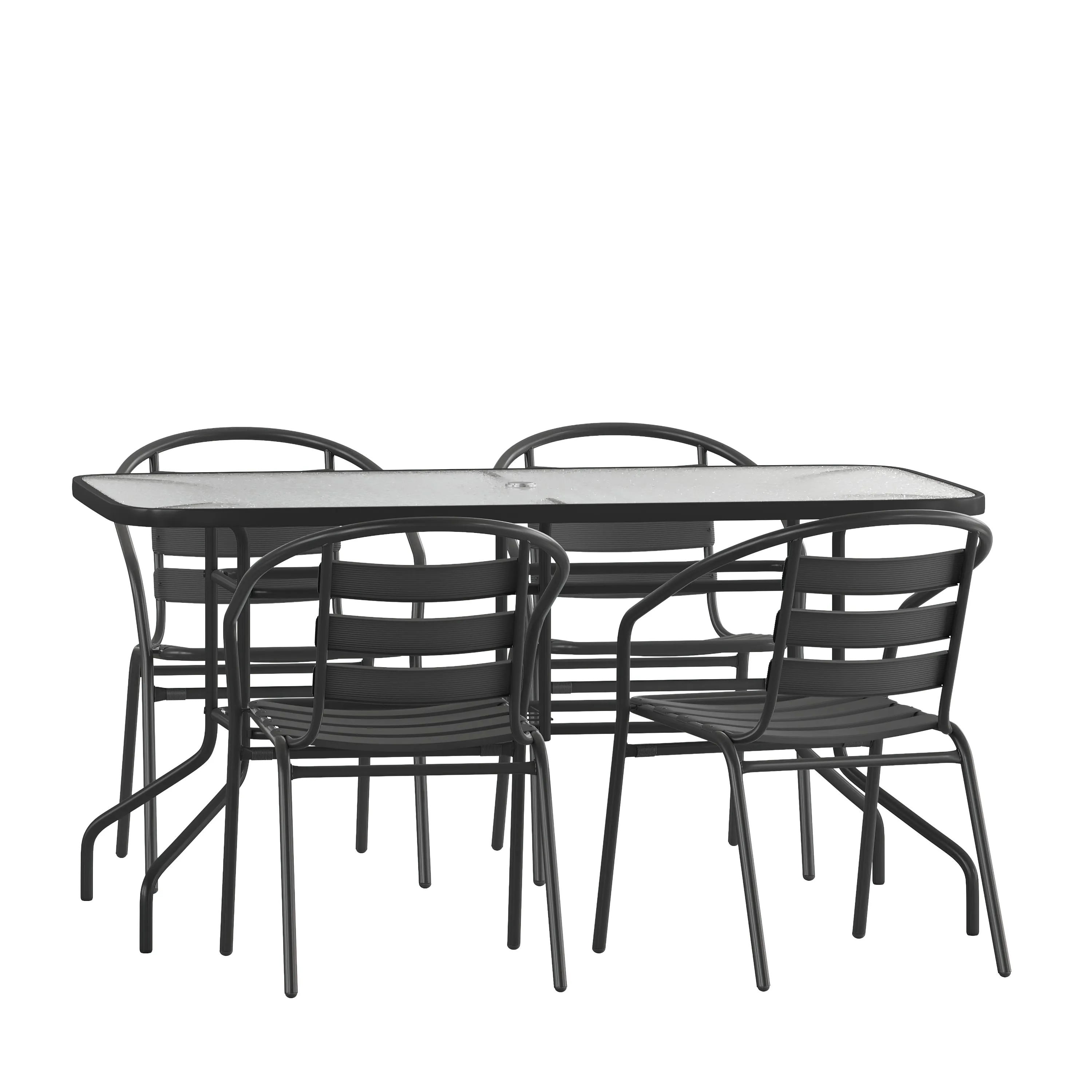 Brazos 5 Piece Outdoor Patio Dining Set - Tempered Glass Patio Table, 4 Flex Comfort Stack Chairs