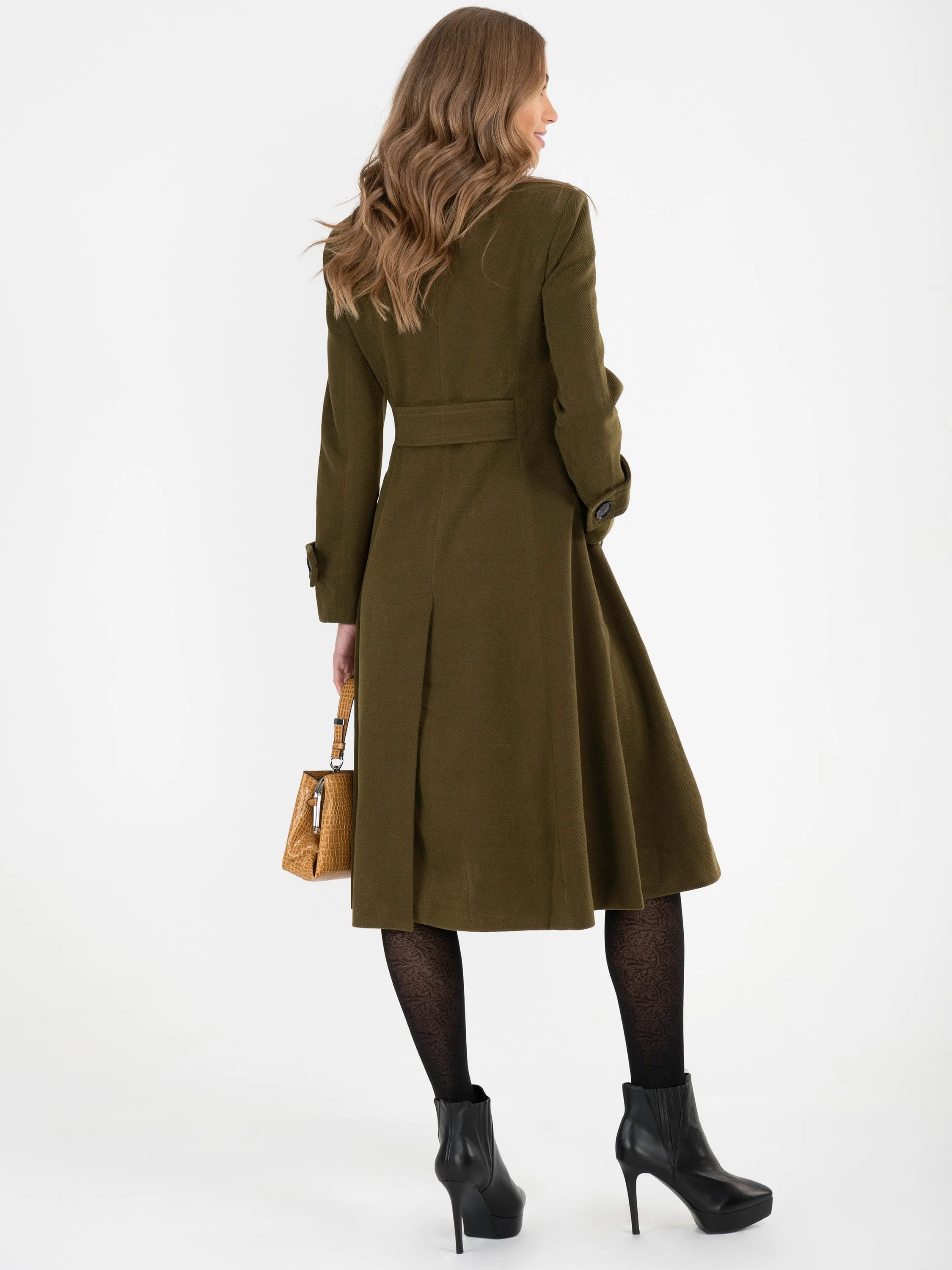 Button Front Flared Coat, Soldier Green