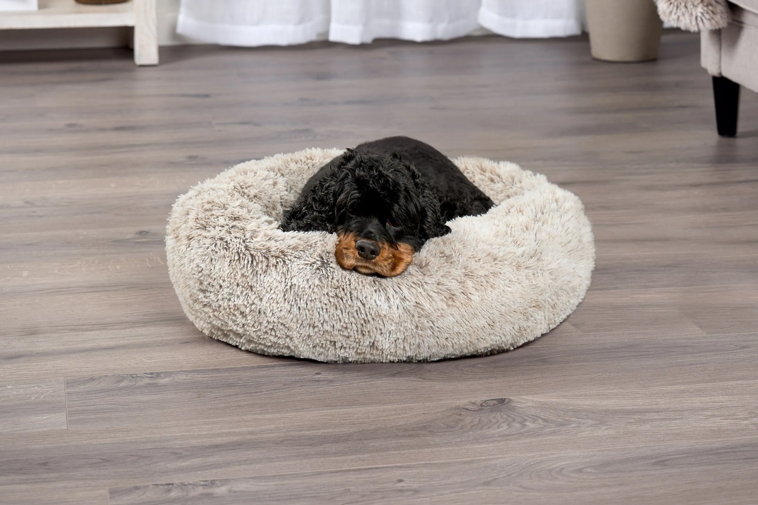 Calming Cuddler Long Fur Donut Dog Bed