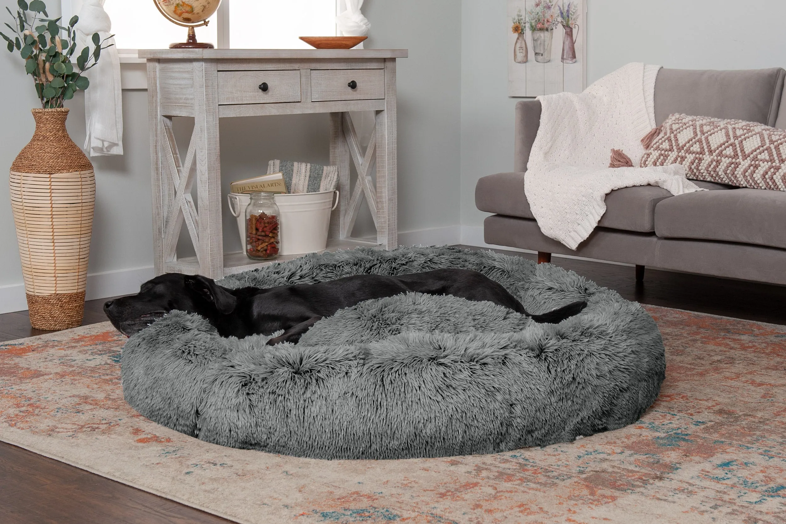 Calming Cuddler Long Fur Donut Dog Bed