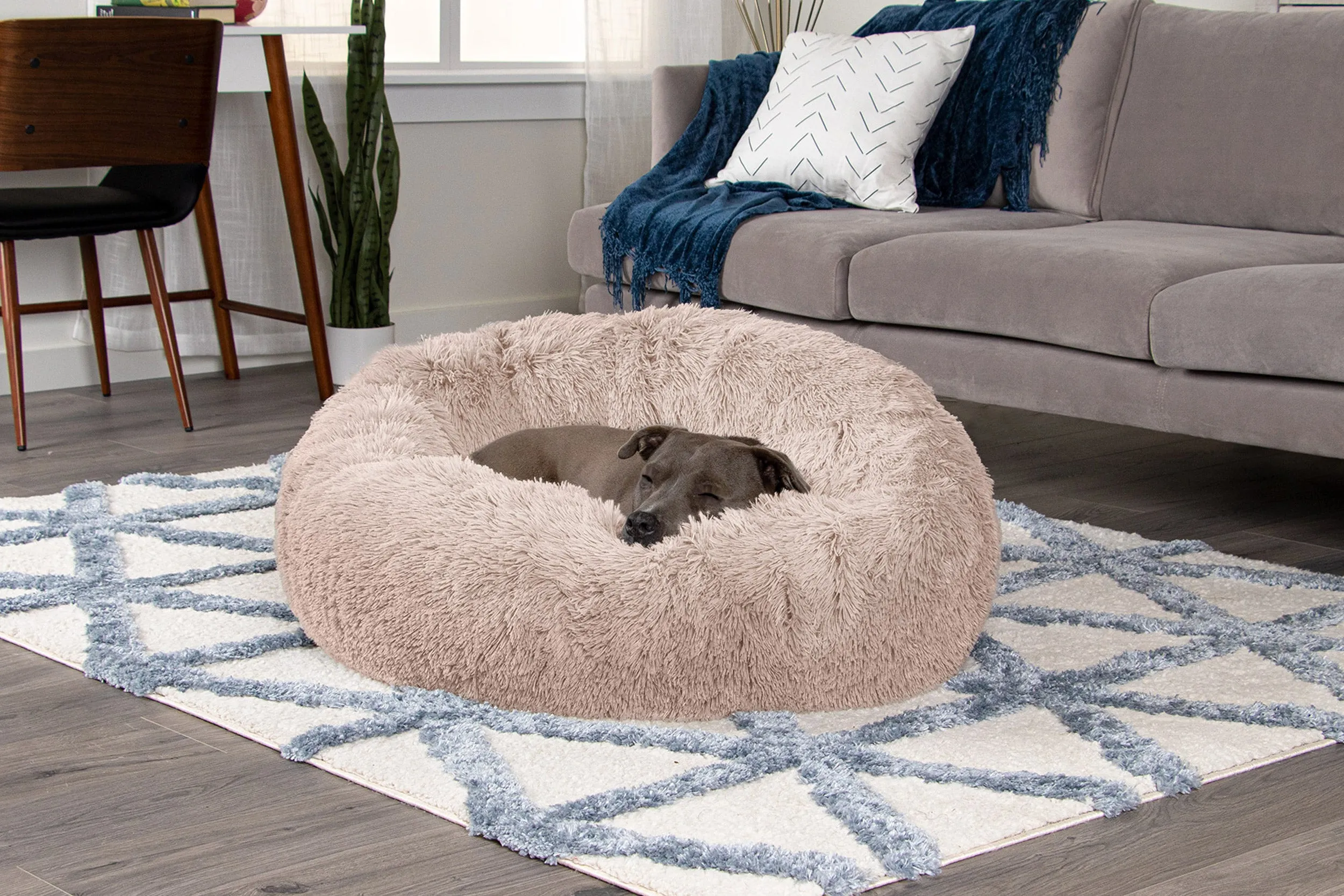 Calming Cuddler Long Fur Donut Dog Bed