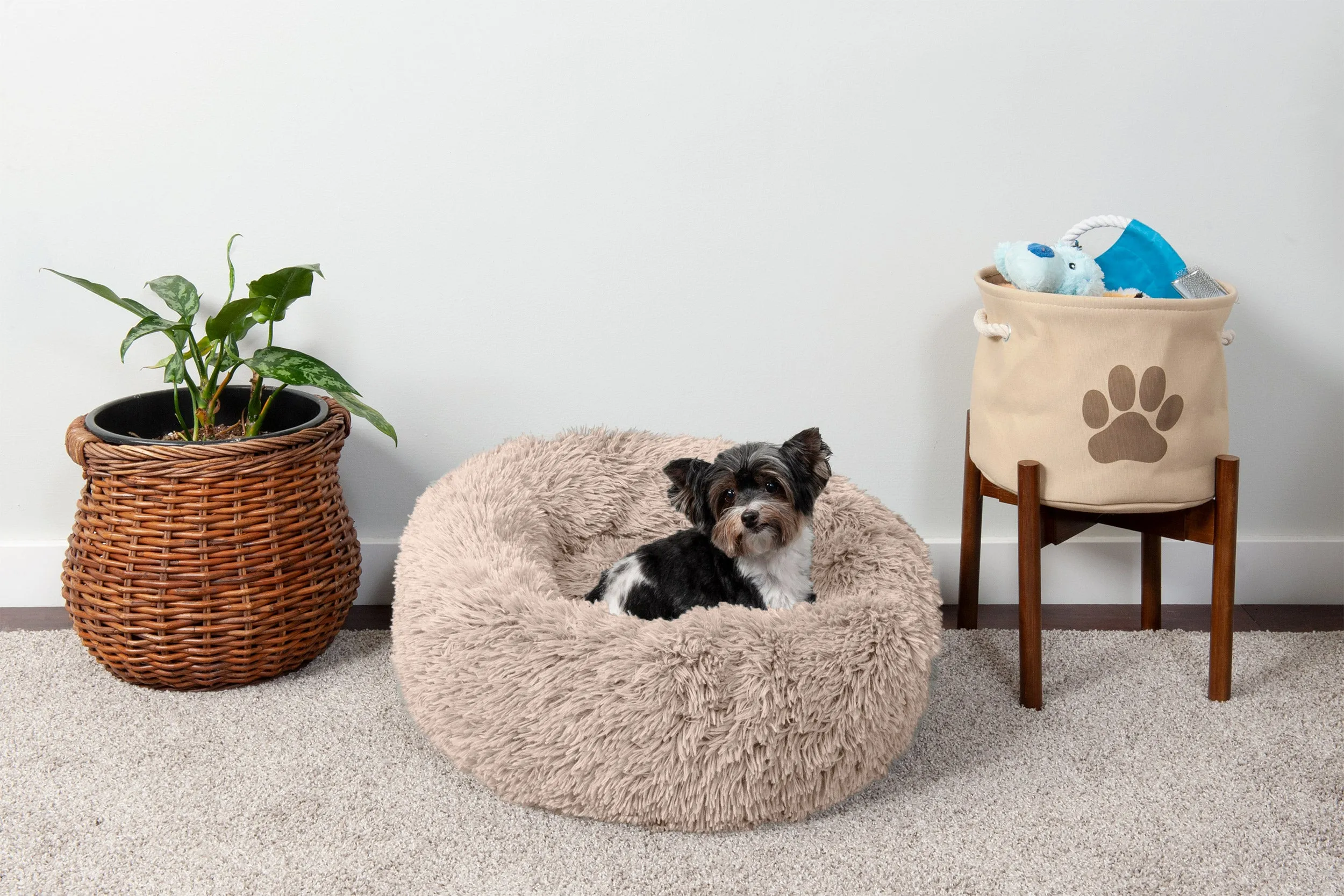 Calming Cuddler Long Fur Donut Dog Bed