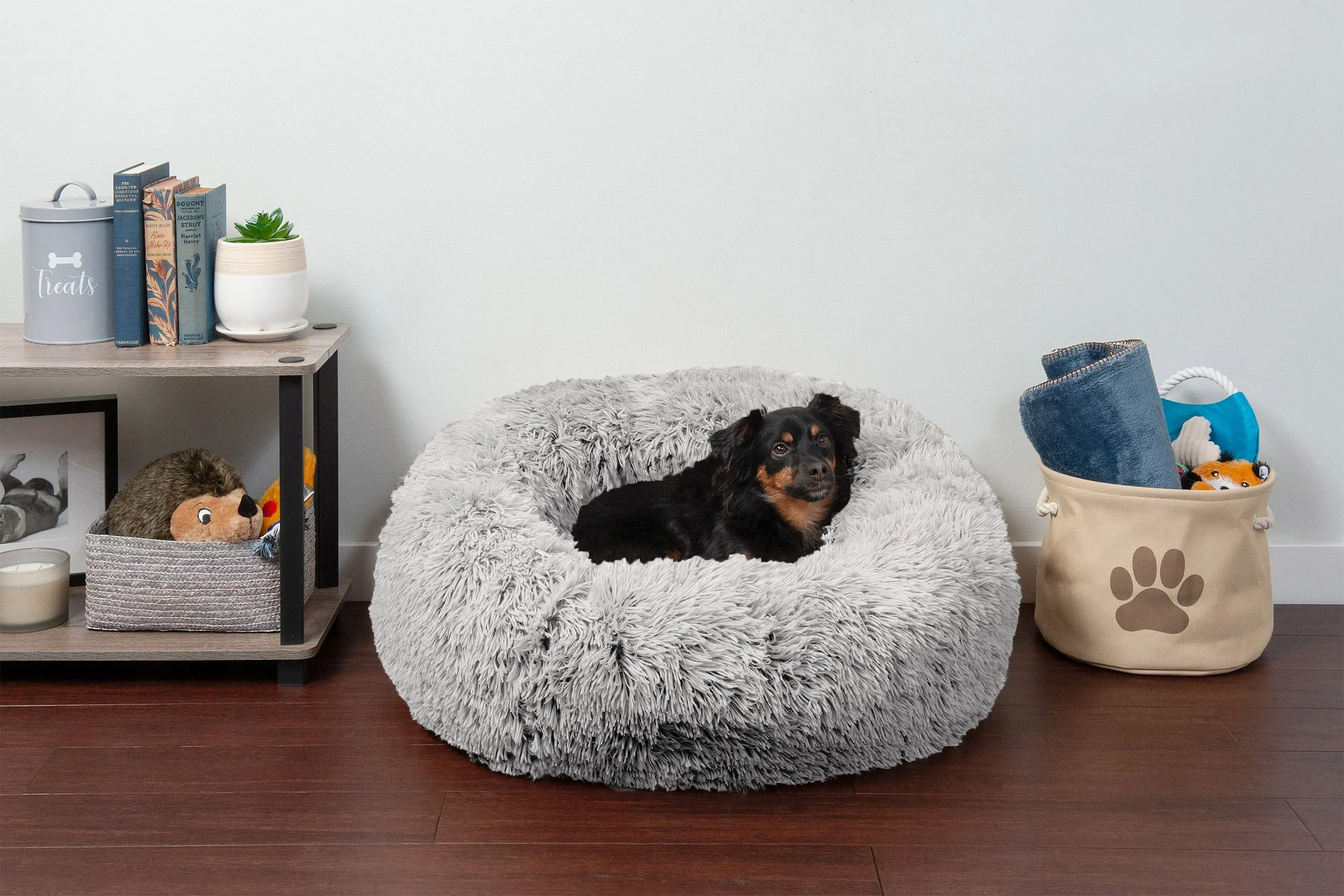 Calming Cuddler Long Fur Donut Dog Bed