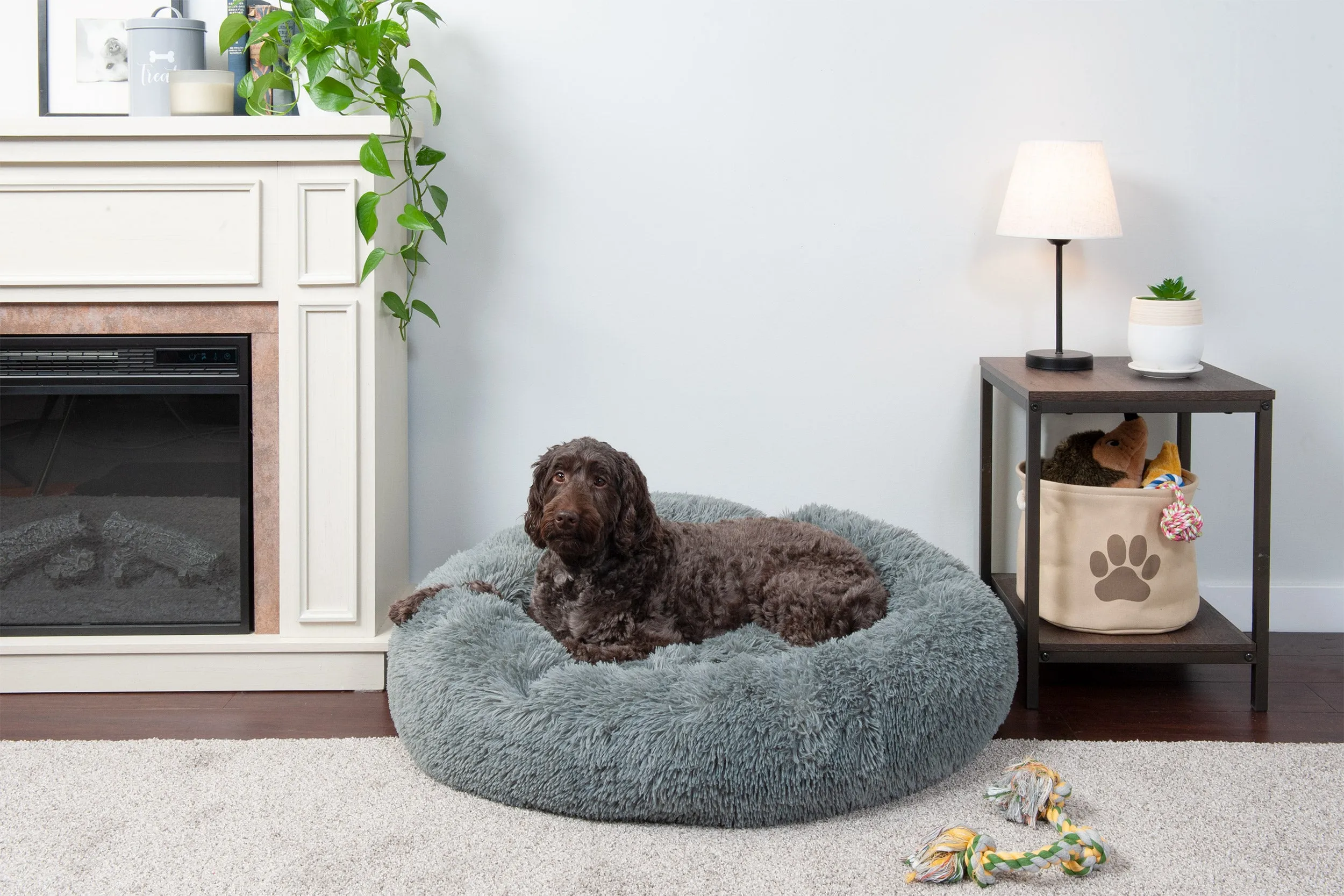 Calming Cuddler Long Fur Donut Dog Bed