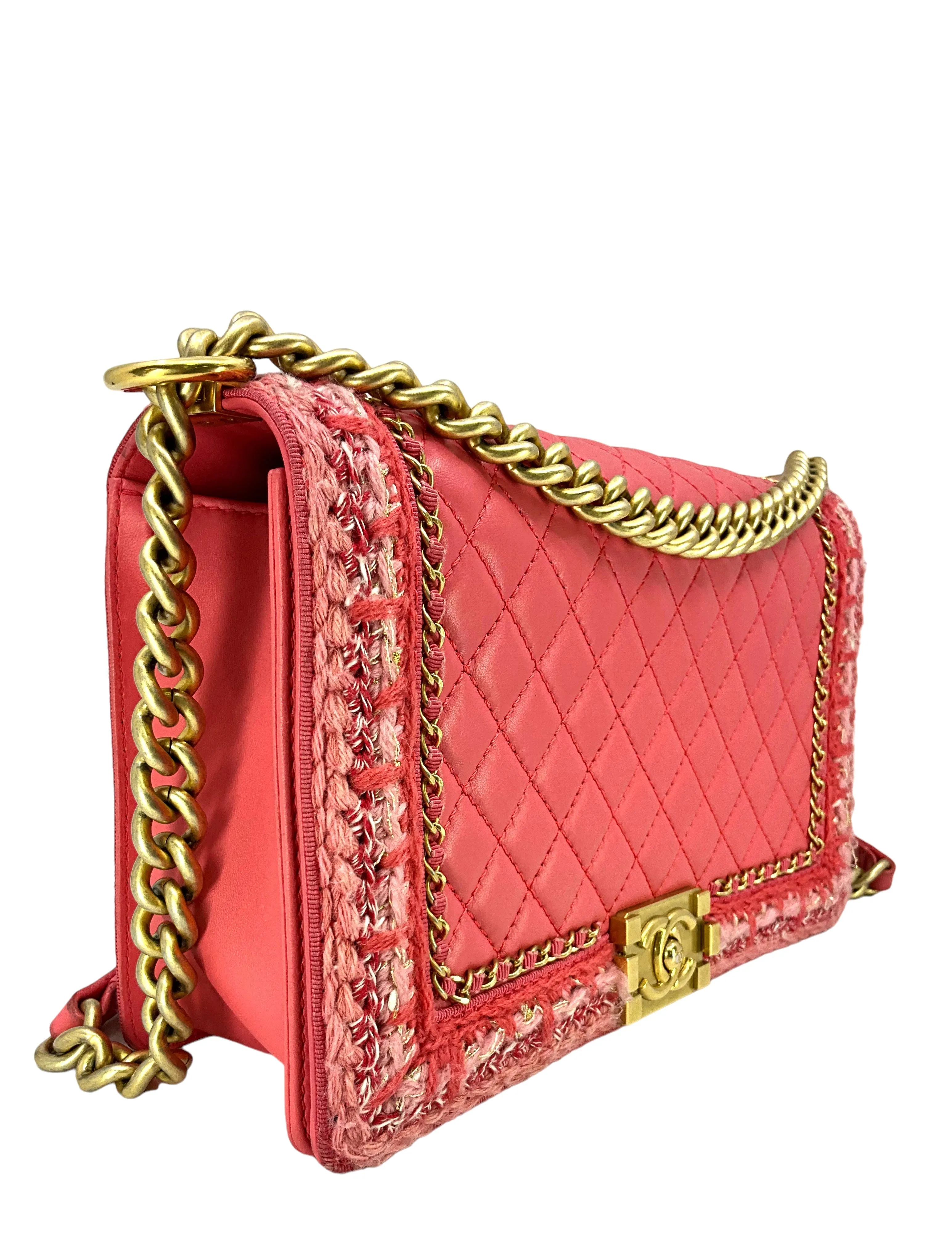 CL Pink Quilted Lambskin Boy Bag With Tweed Size M