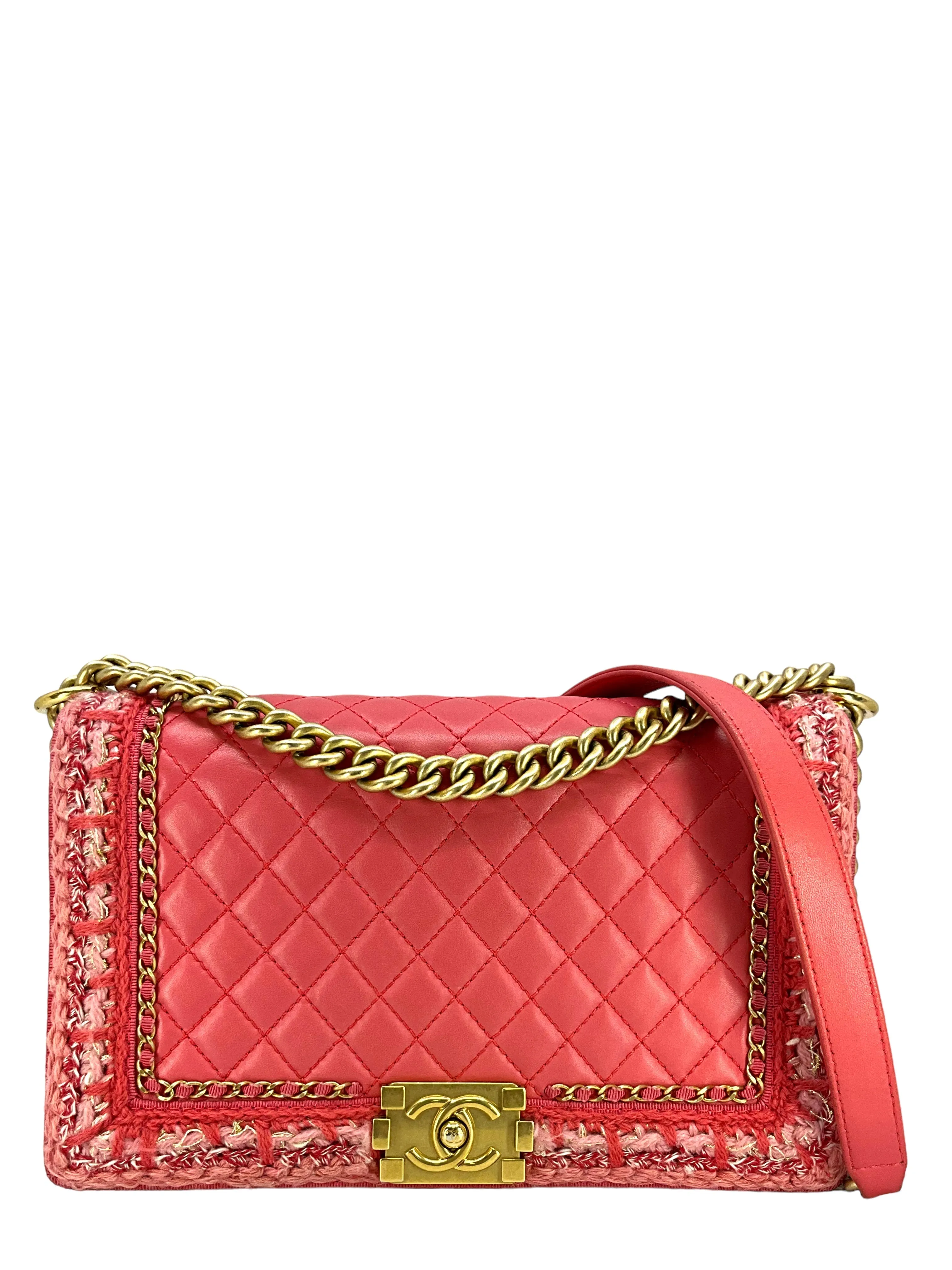 CL Pink Quilted Lambskin Boy Bag With Tweed Size M