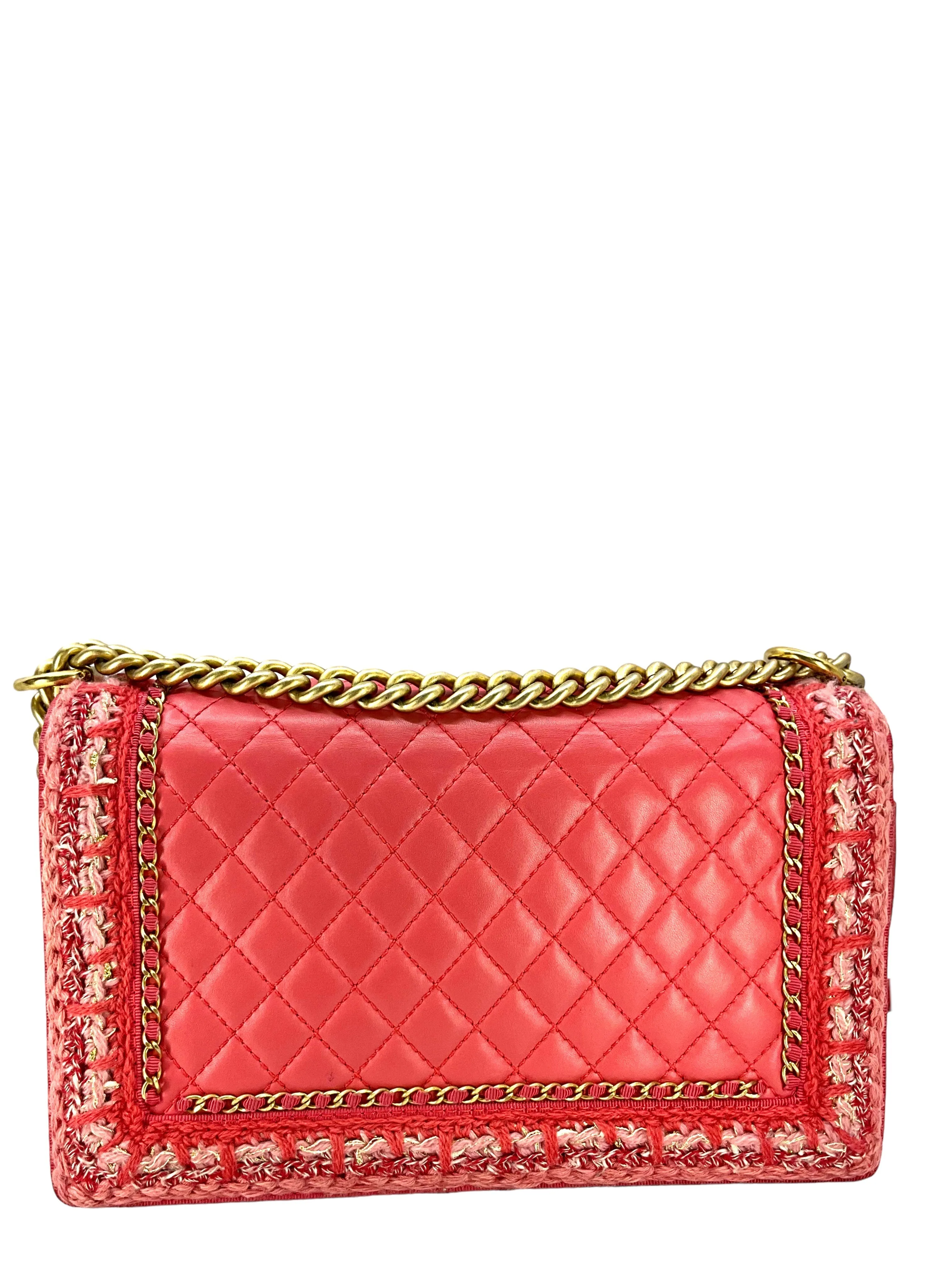 CL Pink Quilted Lambskin Boy Bag With Tweed Size M