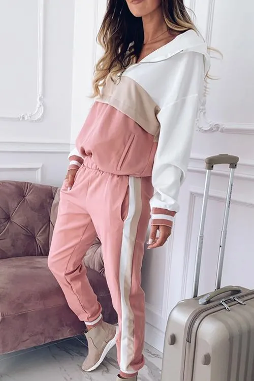 Color Block Hoodie Pants Set