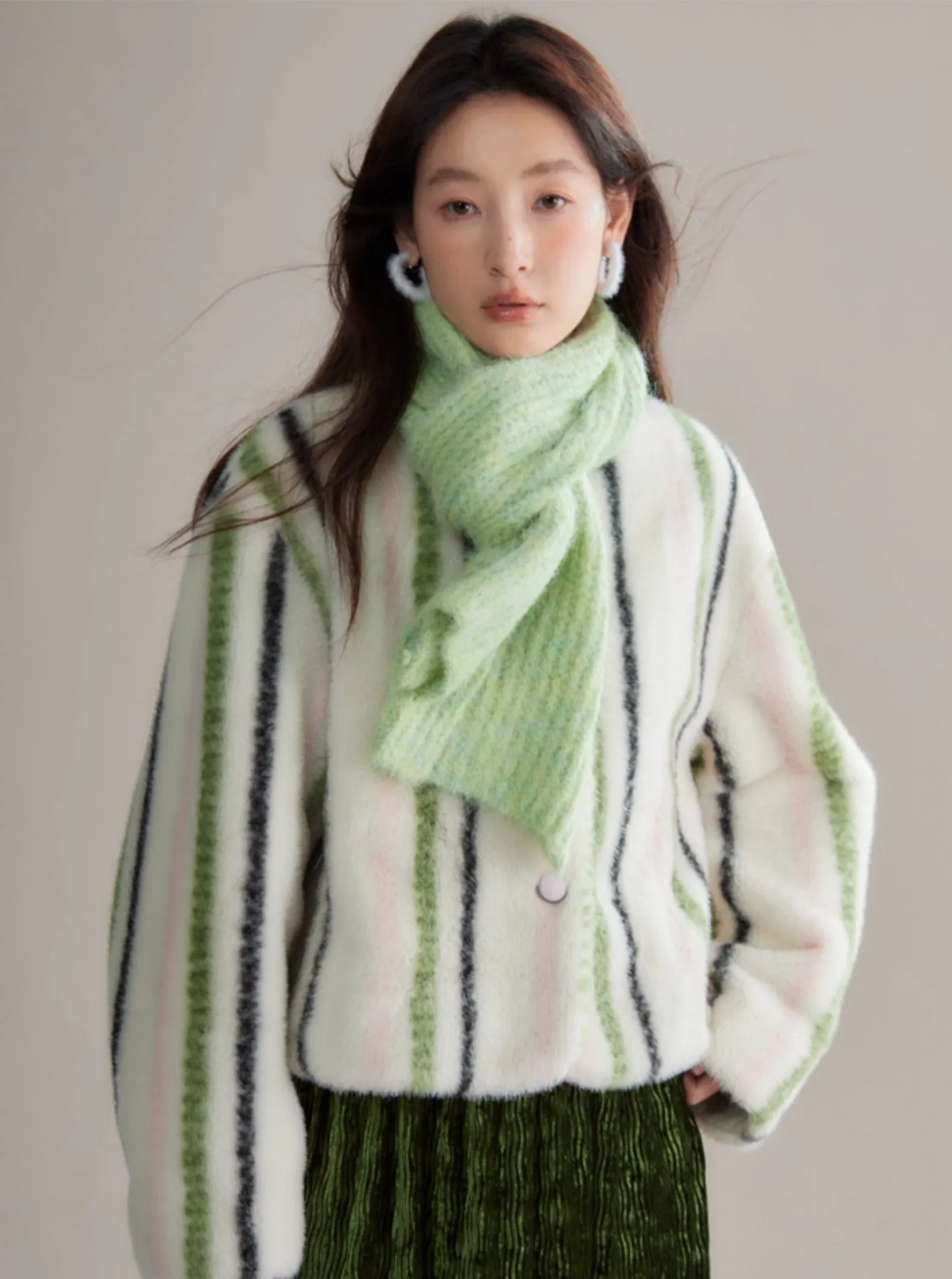 Cozy Winter Plush Striped Fur Coat