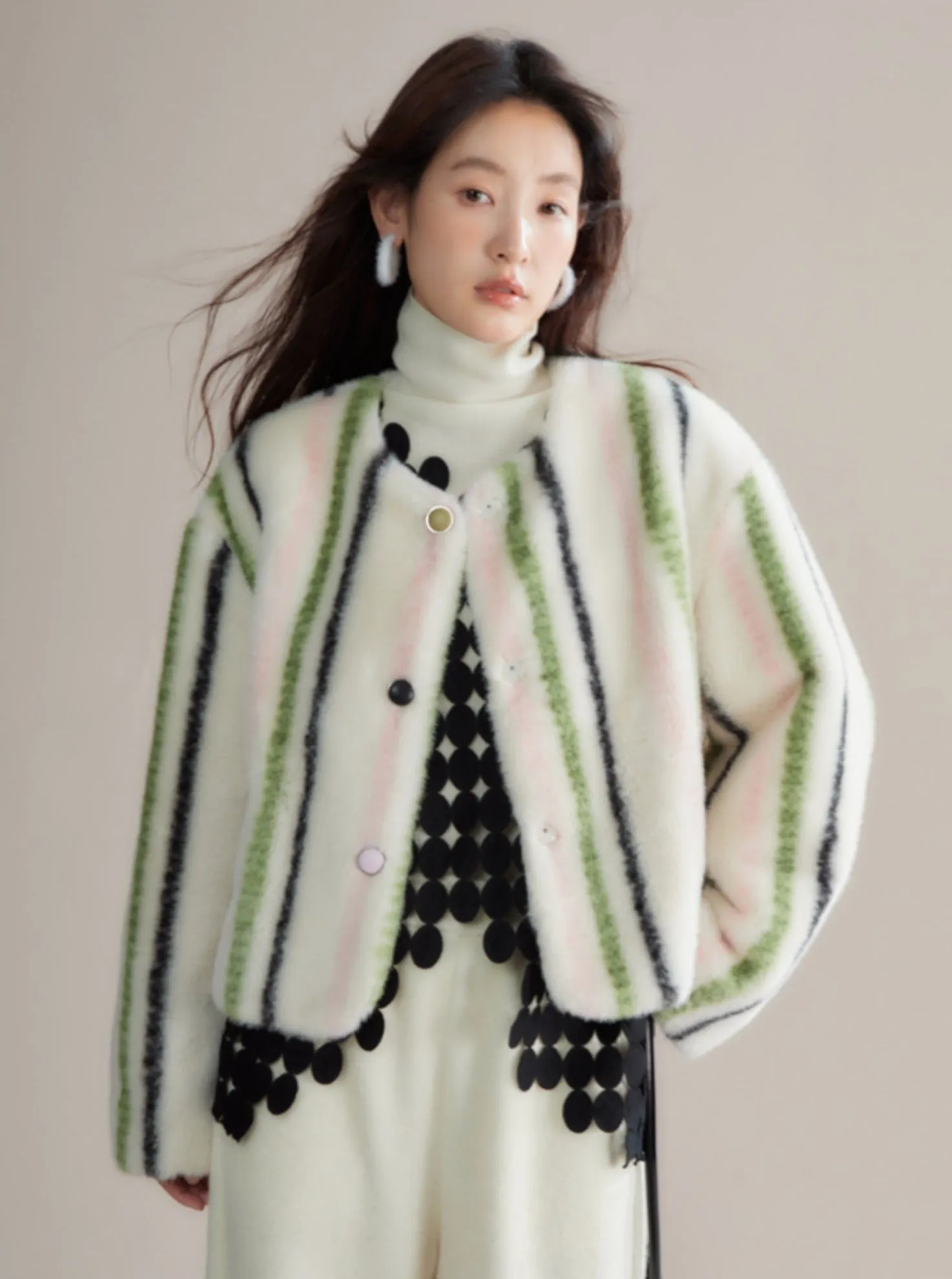 Cozy Winter Plush Striped Fur Coat