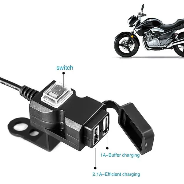 Dual USB Port 9-24V Waterproof Motorbike Motorcycle Handlebar Charger Adapter