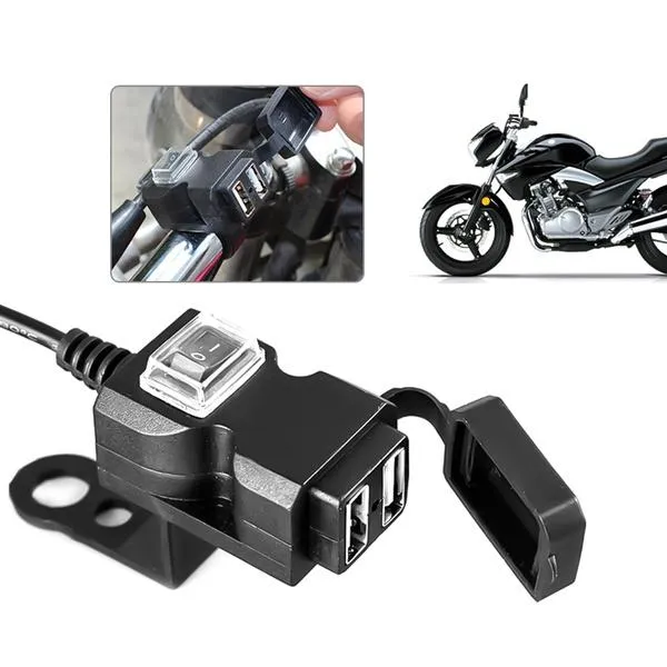 Dual USB Port 9-24V Waterproof Motorbike Motorcycle Handlebar Charger Adapter