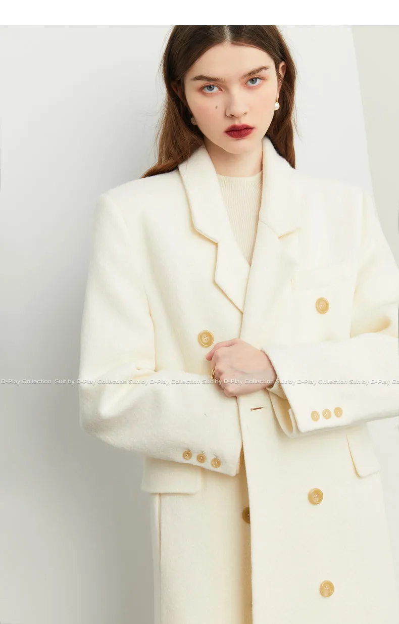 Fall Winter Autumn luxury cream white wool coat - Tuoo