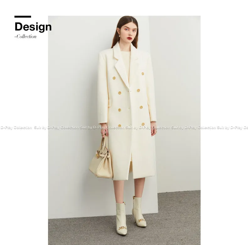 Fall Winter Autumn luxury cream white wool coat - Tuoo