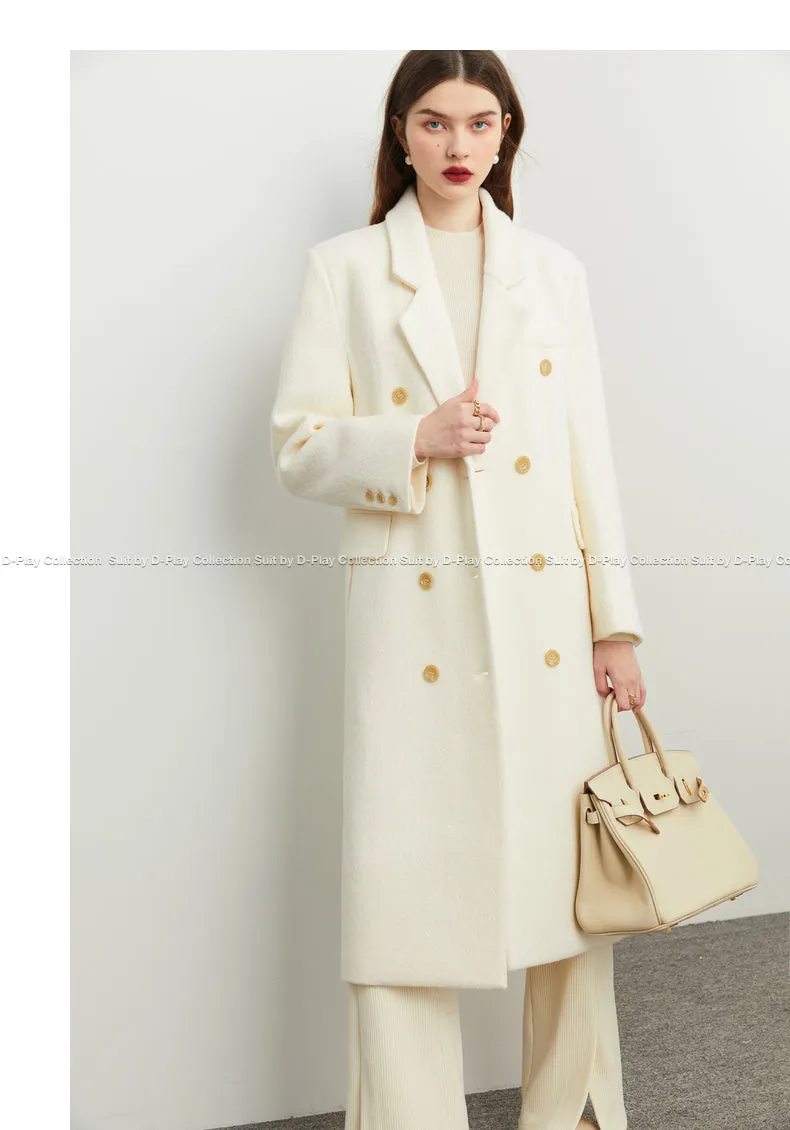 Fall Winter Autumn luxury cream white wool coat - Tuoo