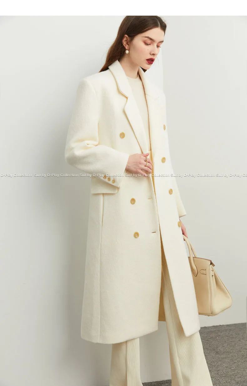 Fall Winter Autumn luxury cream white wool coat - Tuoo