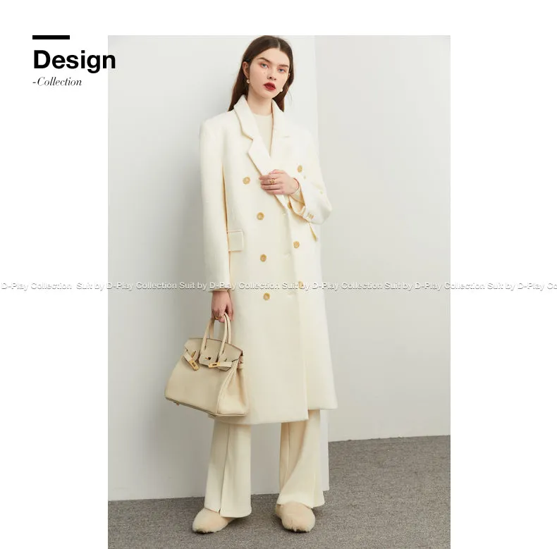 Fall Winter Autumn luxury cream white wool coat - Tuoo