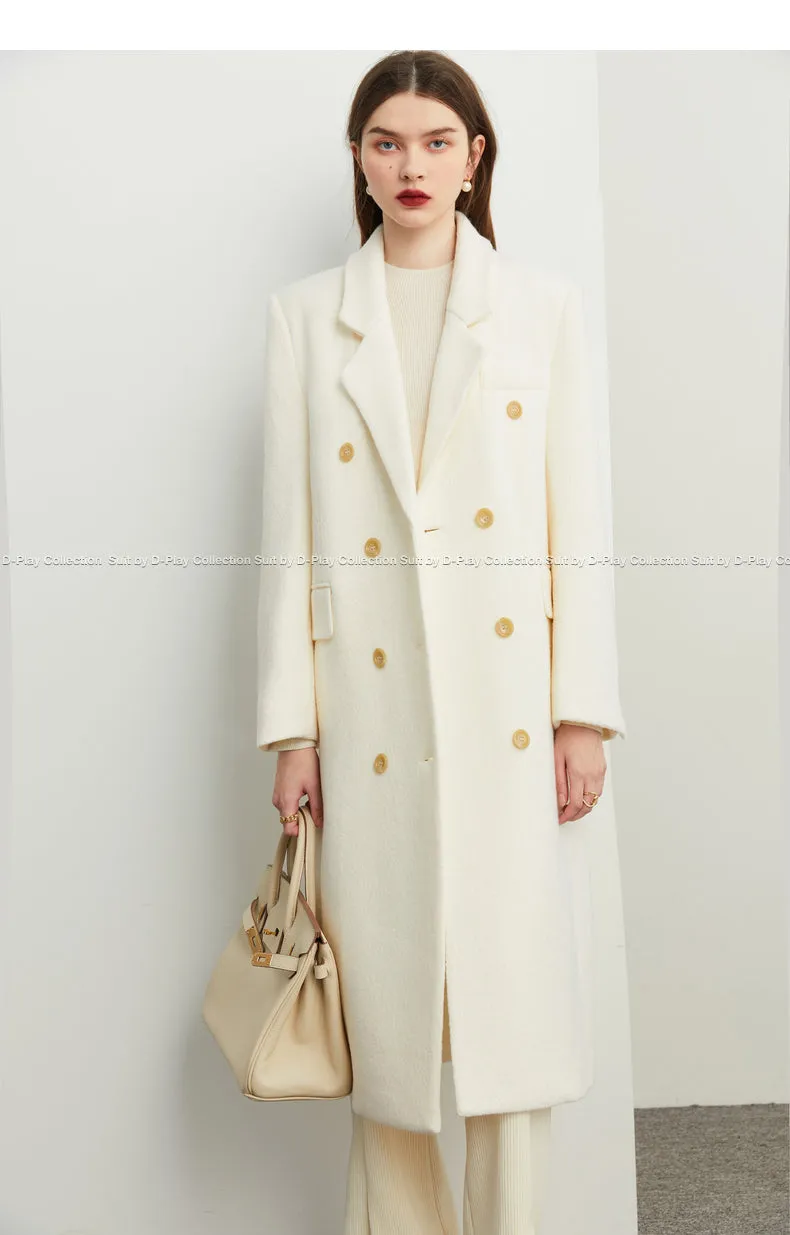 Fall Winter Autumn luxury cream white wool coat - Tuoo