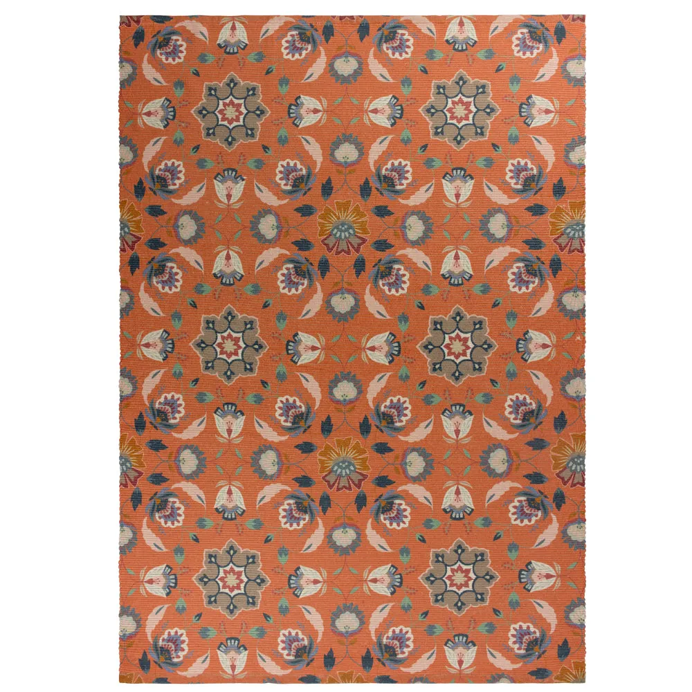 Folk Flora 120x170cm Outdoor Washable Rug Orange