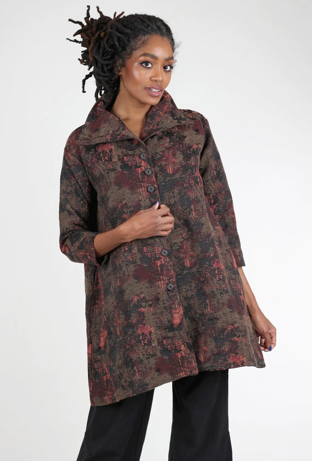 Funnel Neck Brocade Jacket, Ruby Bloom