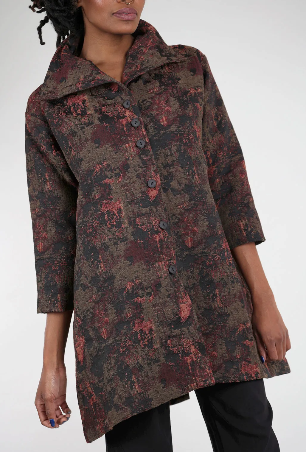 Funnel Neck Brocade Jacket, Ruby Bloom