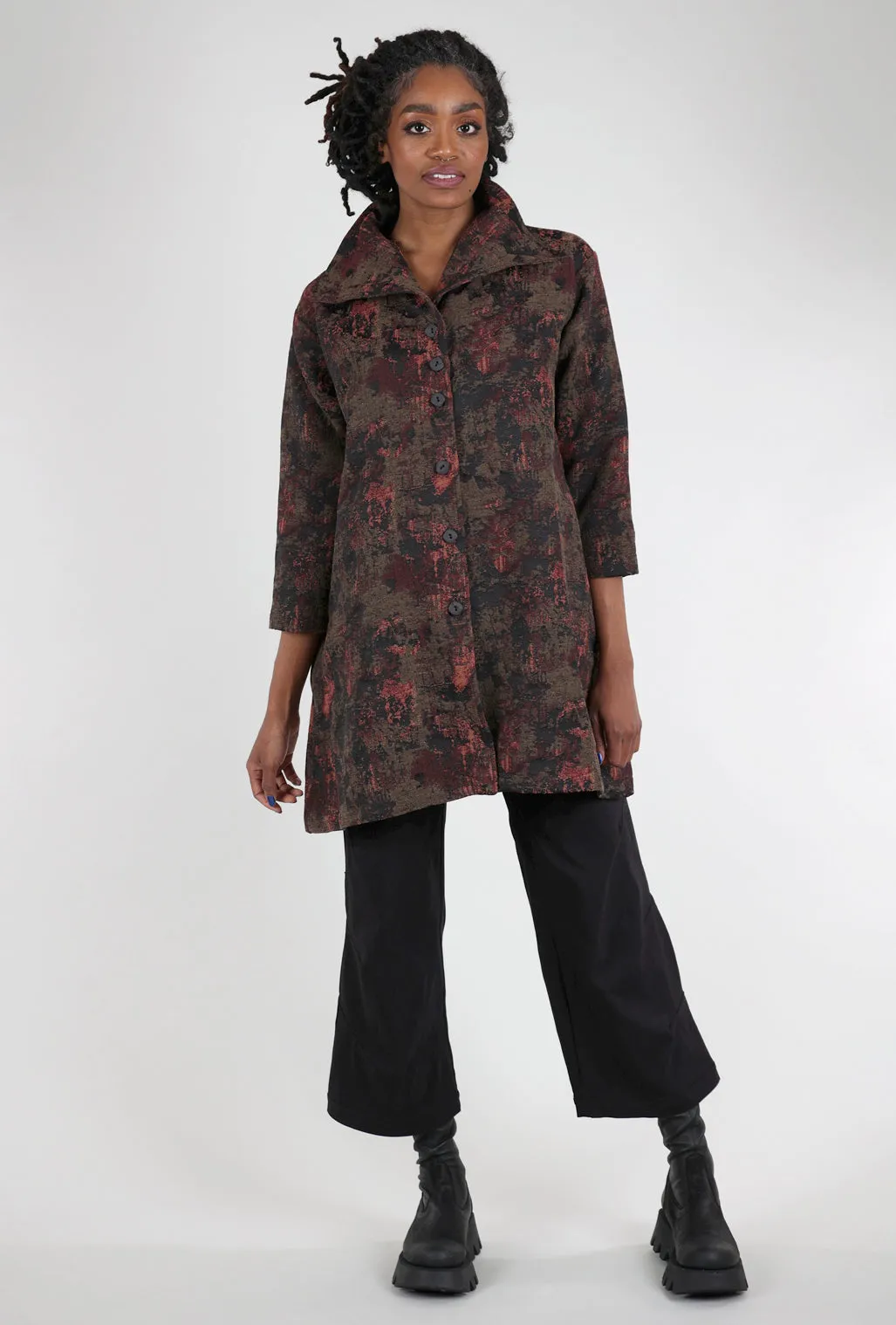 Funnel Neck Brocade Jacket, Ruby Bloom