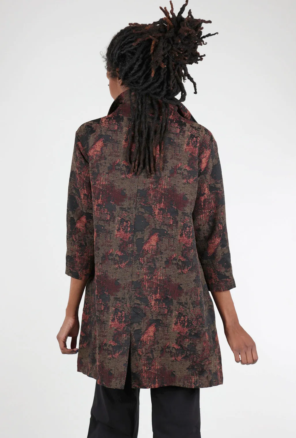 Funnel Neck Brocade Jacket, Ruby Bloom