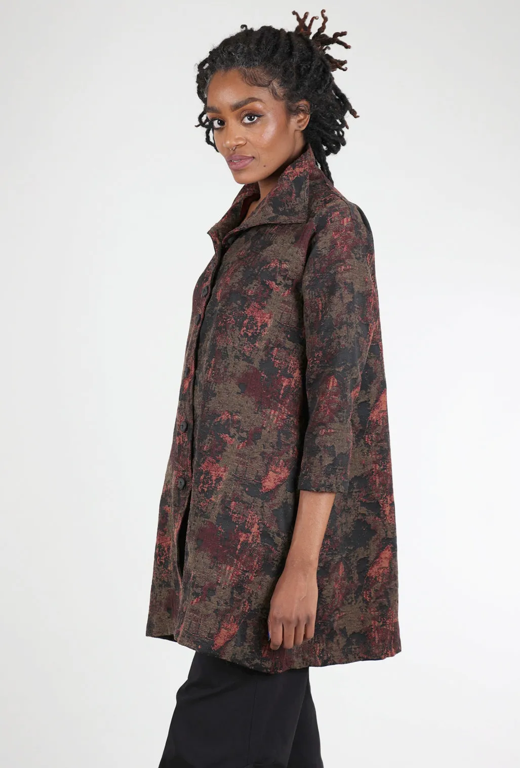 Funnel Neck Brocade Jacket, Ruby Bloom