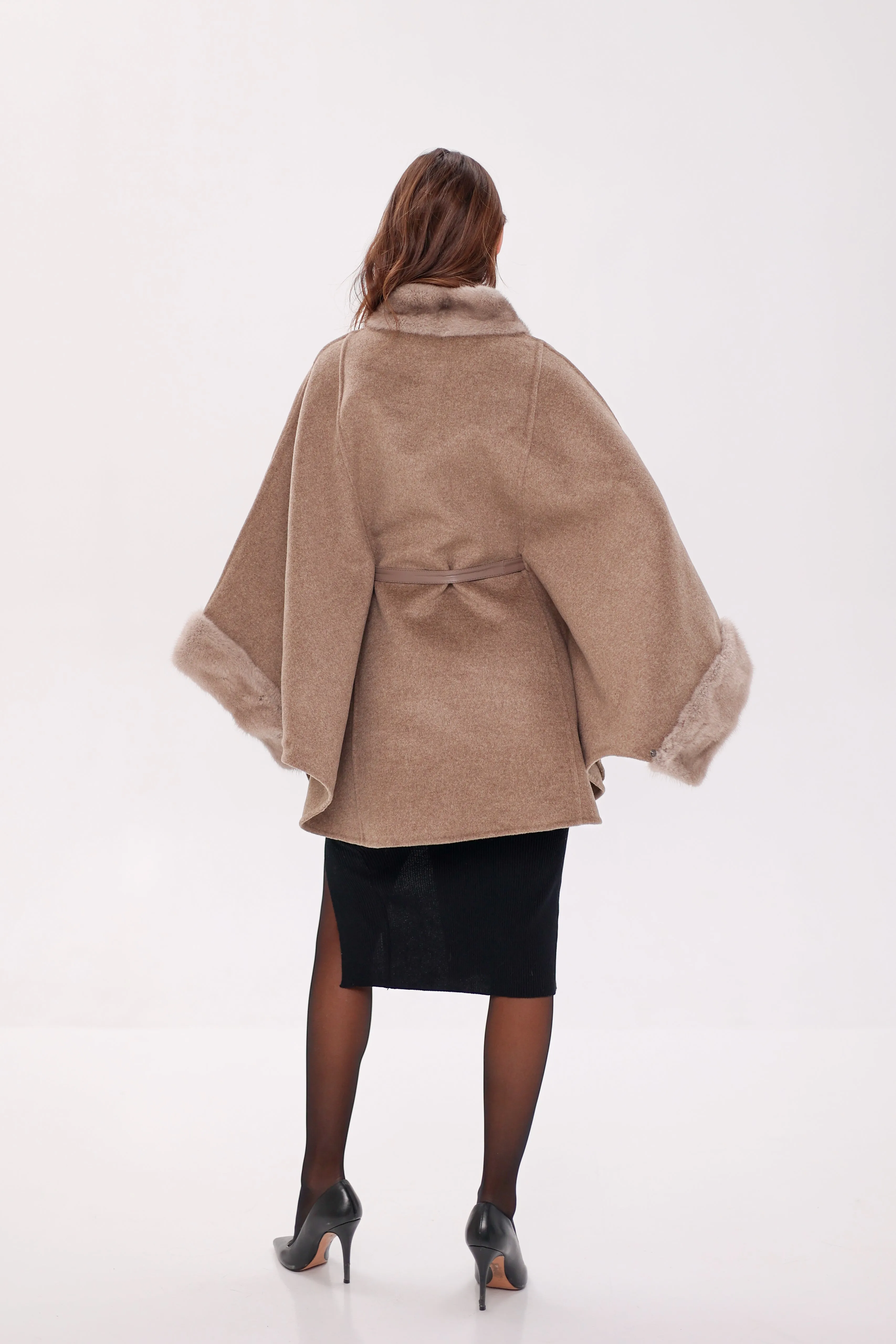 Genuine Scandinavian Mink Fur Double Face Wool Poncho