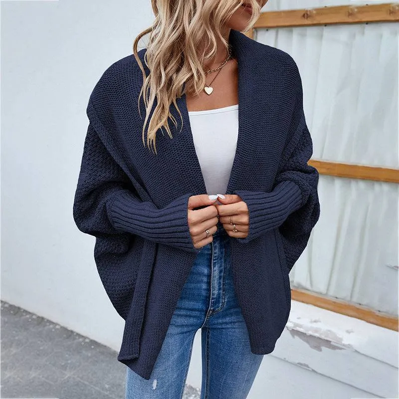 Knitted Sweater Solid Color Bat Sleeve Large Lapel Cardigan Autumn And Winter Fashion Jacket For Women Clothing