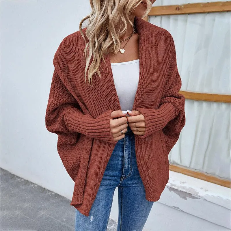 Knitted Sweater Solid Color Bat Sleeve Large Lapel Cardigan Autumn And Winter Fashion Jacket For Women Clothing