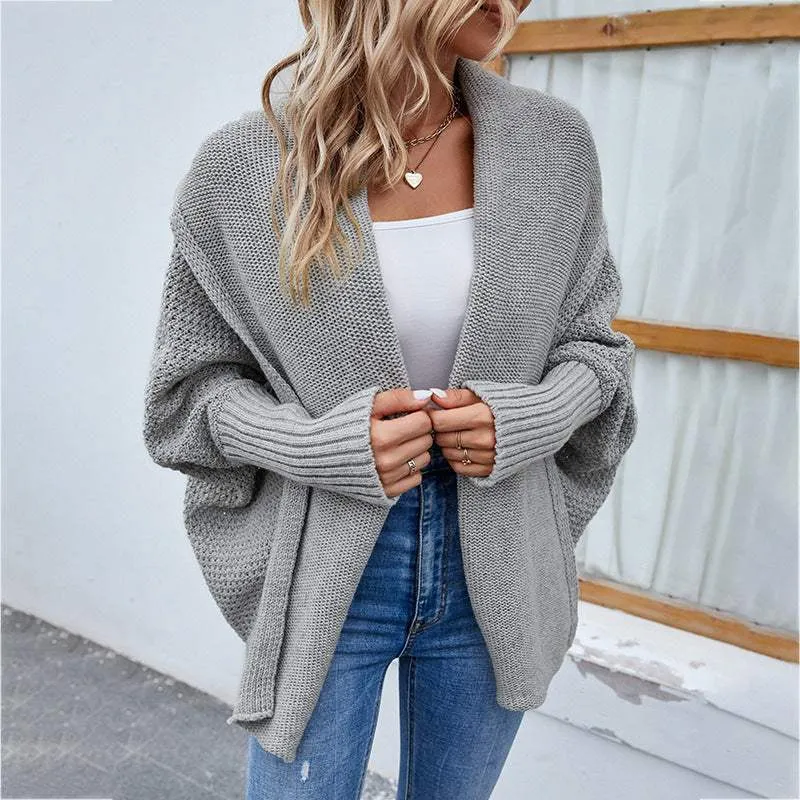 Knitted Sweater Solid Color Bat Sleeve Large Lapel Cardigan Autumn And Winter Fashion Jacket For Women Clothing