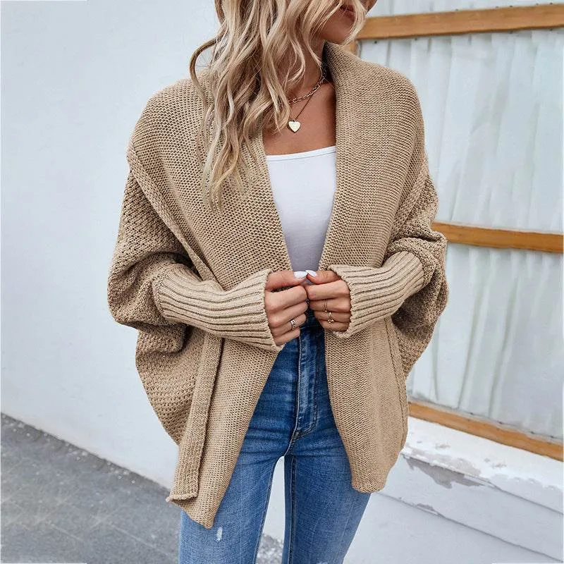 Knitted Sweater Solid Color Bat Sleeve Large Lapel Cardigan Autumn And Winter Fashion Jacket For Women Clothing