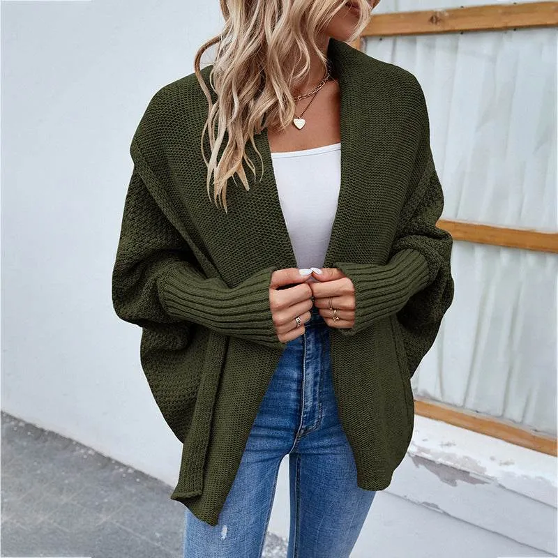 Knitted Sweater Solid Color Bat Sleeve Large Lapel Cardigan Autumn And Winter Fashion Jacket For Women Clothing