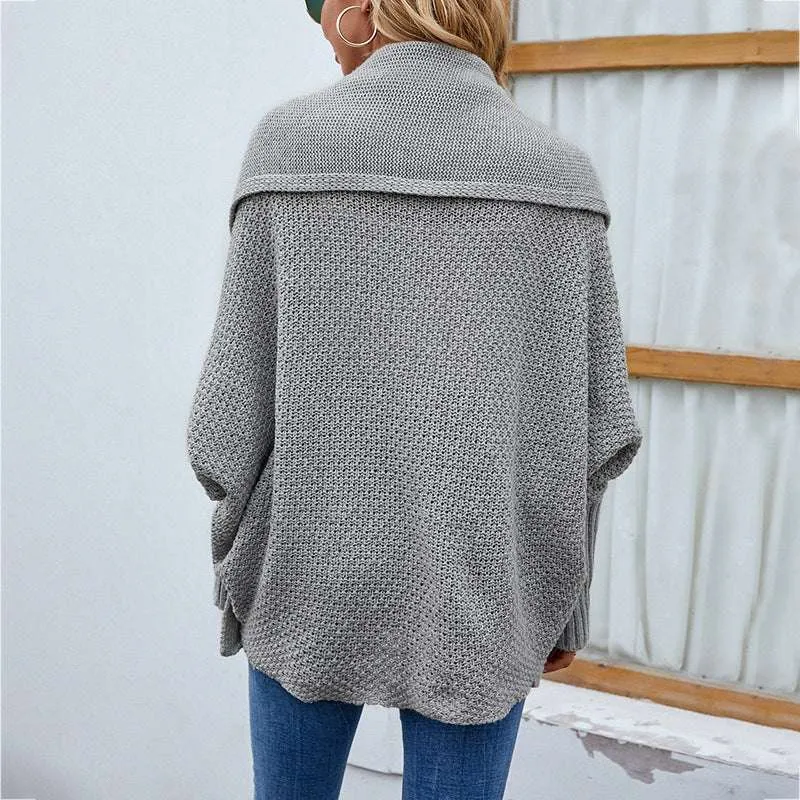 Knitted Sweater Solid Color Bat Sleeve Large Lapel Cardigan Autumn And Winter Fashion Jacket For Women Clothing