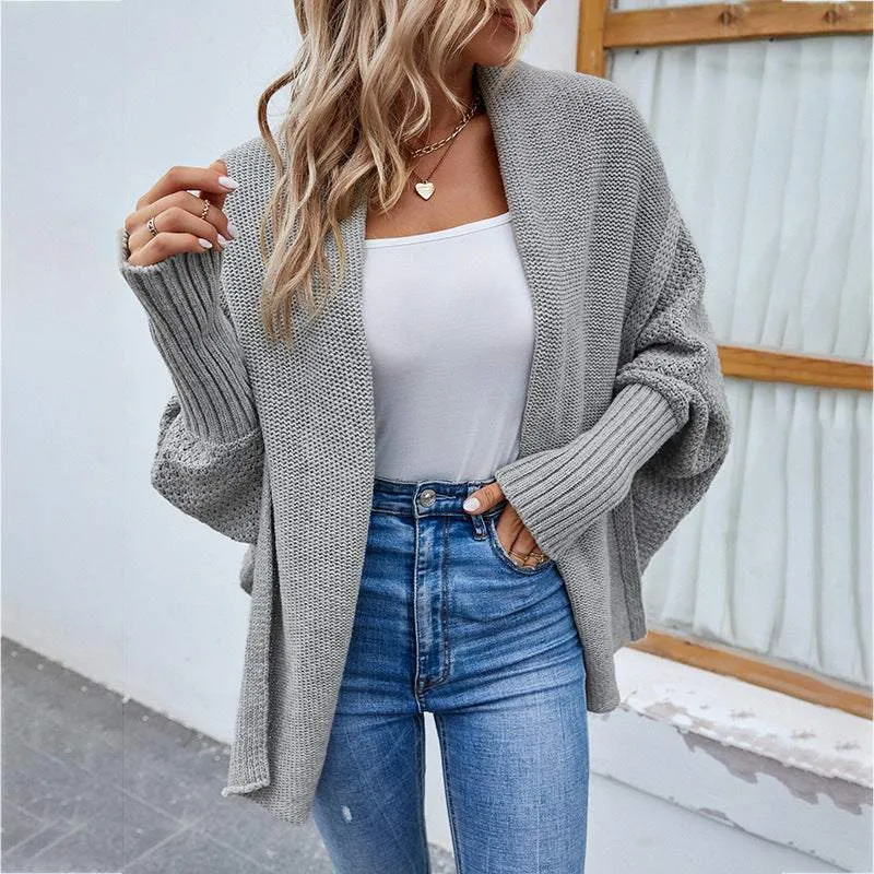 Knitted Sweater Solid Color Bat Sleeve Large Lapel Cardigan Autumn And Winter Fashion Jacket For Women Clothing