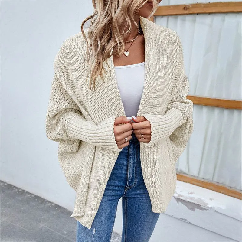 Knitted Sweater Solid Color Bat Sleeve Large Lapel Cardigan Autumn And Winter Fashion Jacket For Women Clothing