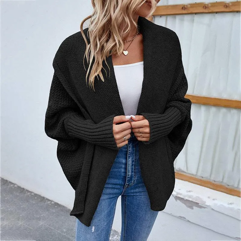 Knitted Sweater Solid Color Bat Sleeve Large Lapel Cardigan Autumn And Winter Fashion Jacket For Women Clothing