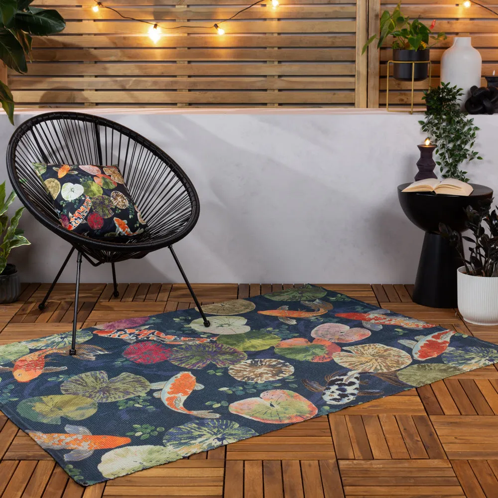 Koi Pond 120x170cm Outdoor Washable Rug Midnight